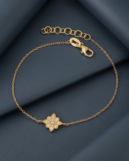 18kt Gold Plated CZ Floral Charm Adjustable Bracelet