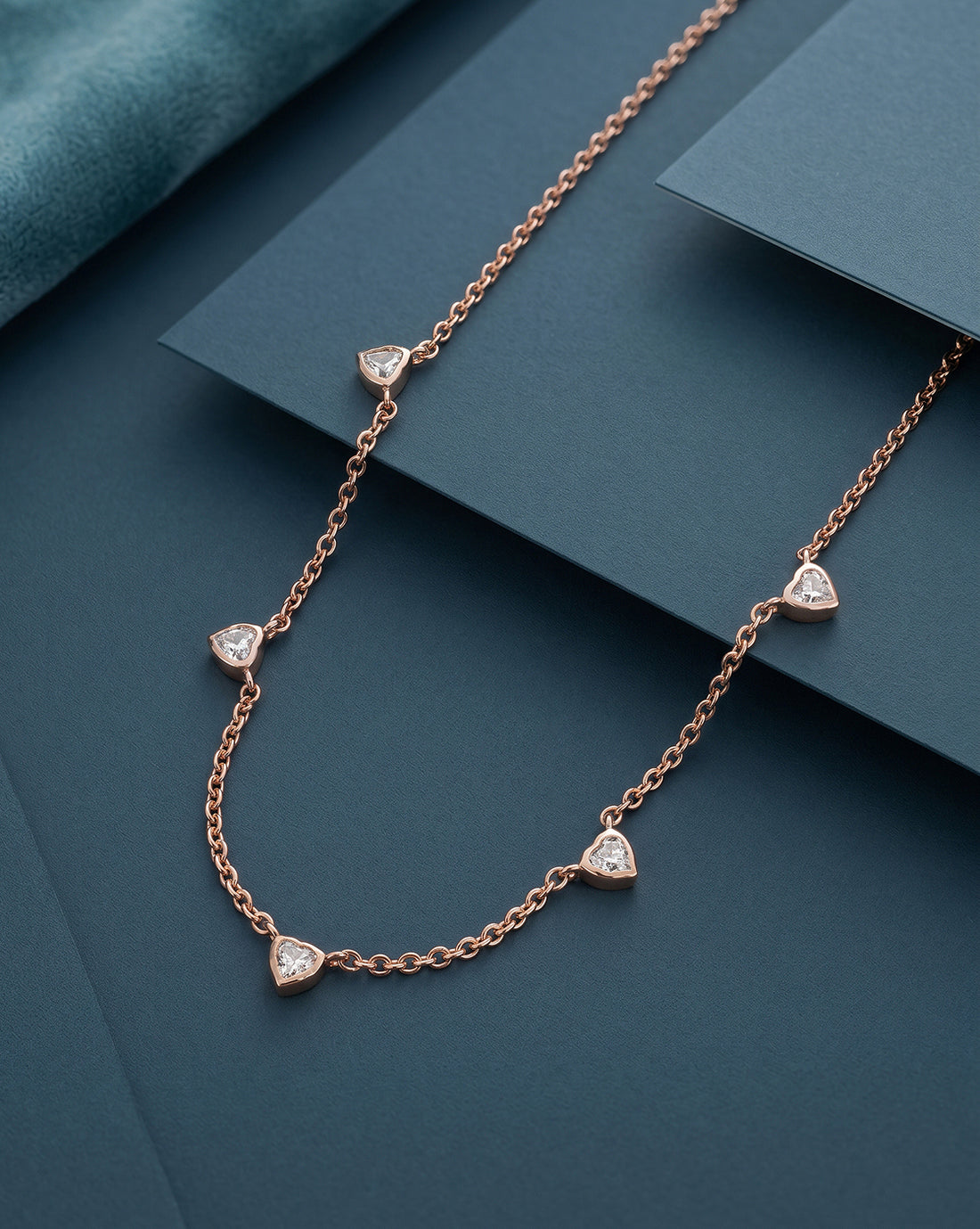 18kt Rose Gold Plated Multiple CZ Heart Charm Necklace