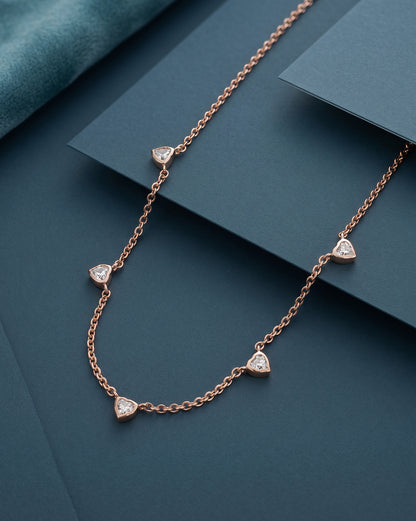 18kt Rose Gold Plated Multiple CZ Heart Charm Necklace