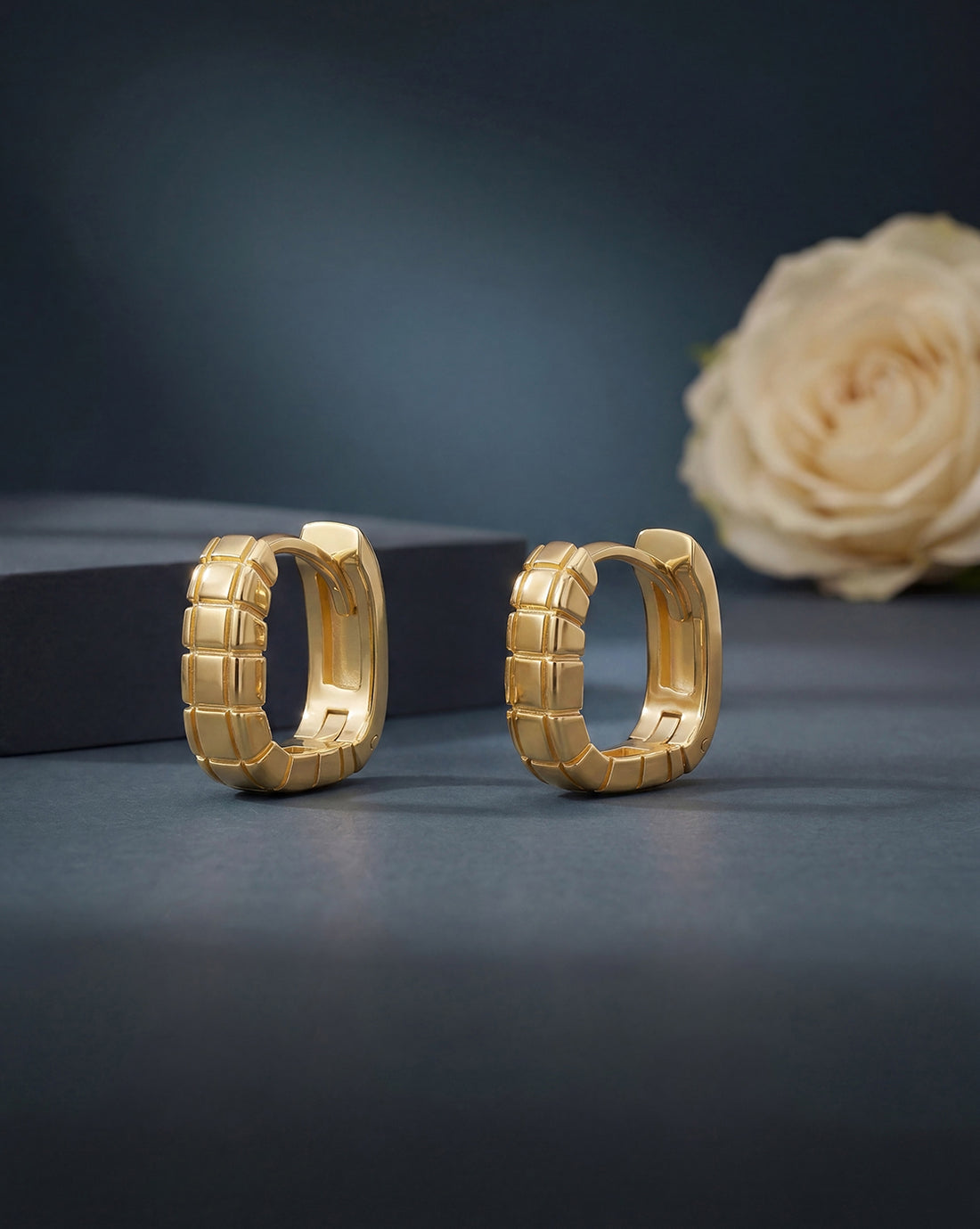 18kt Gold Plated Square Mini Hoop Textured Earring