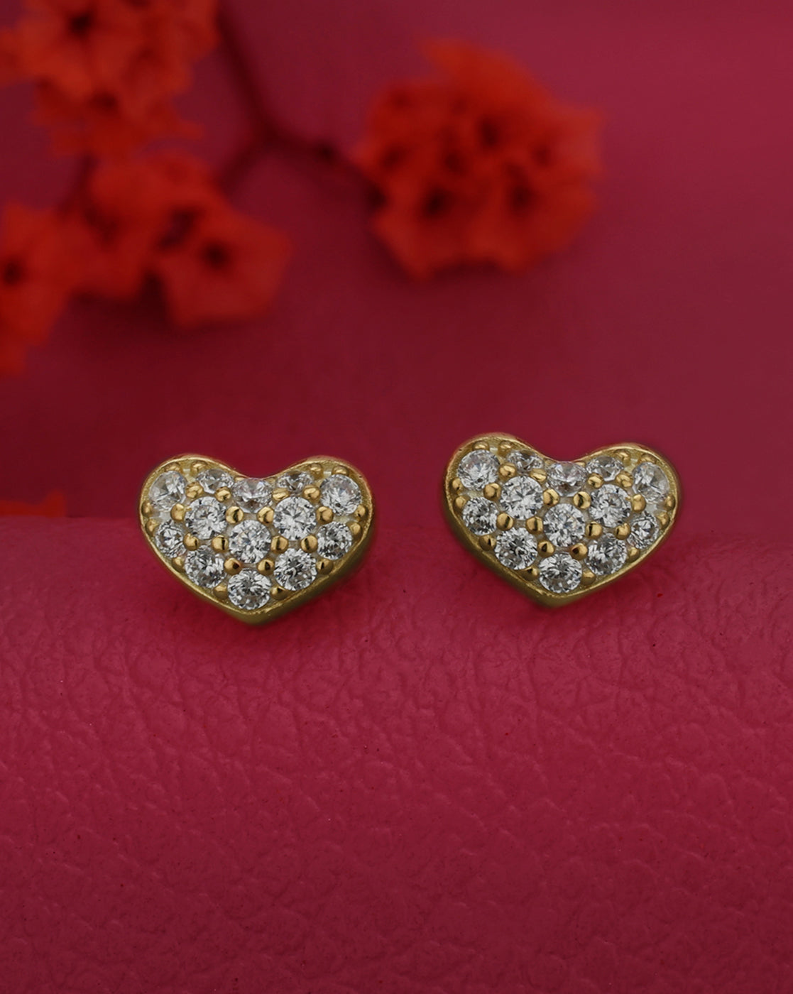 18kt Gold Plated CZ Studded Puff Heart Petite Stud Earring