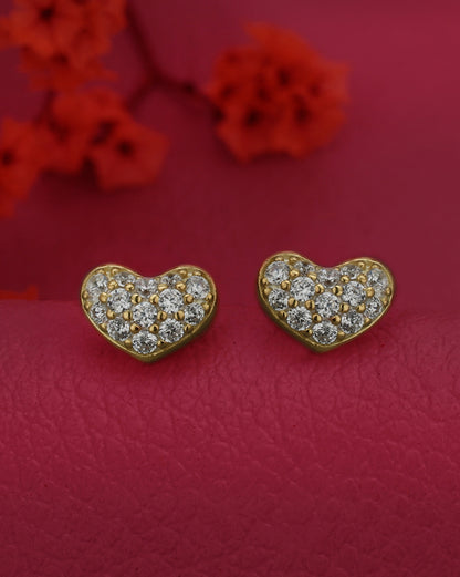 18kt Gold Plated CZ Studded Puff Heart Petite Stud Earring