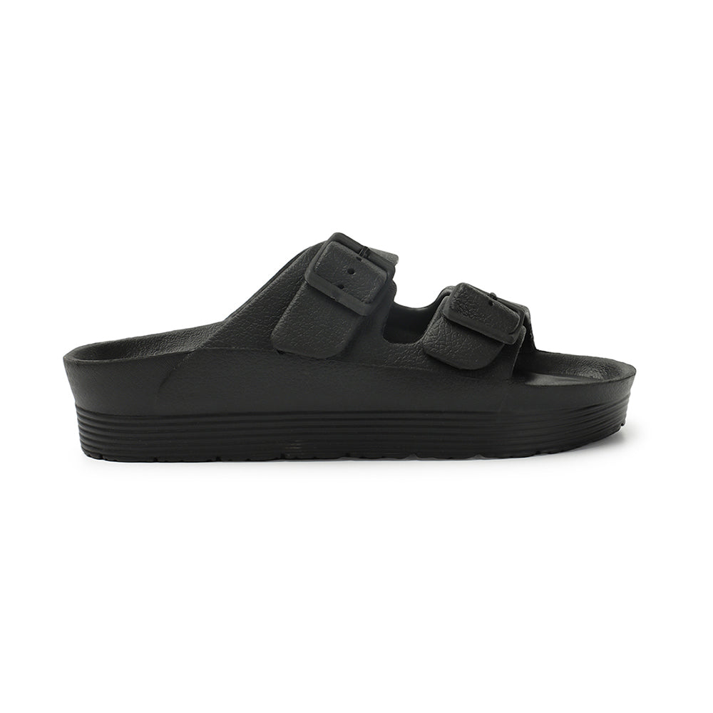 Women Solid Double Buckle Platform Slides