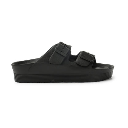 Women Solid Double Buckle Platform Slides