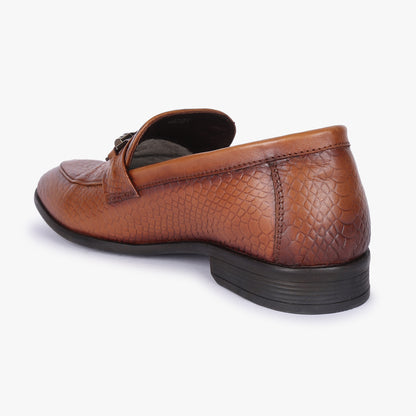 Men Tan Snakeskin Leather Loafers