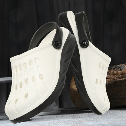 Men Two Tone Perforated Back Strap Clogs