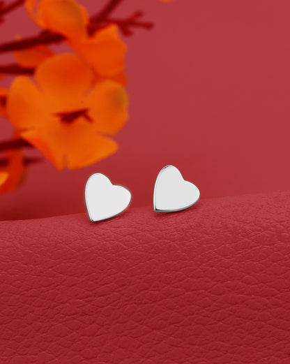 925 Steling Silver Rhodium Plated Heart Petite Stud Earring