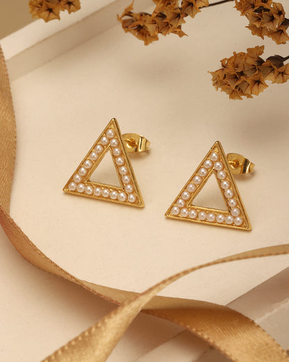 18kt Gold Plated Triangular Mini Pearl Stud Earring