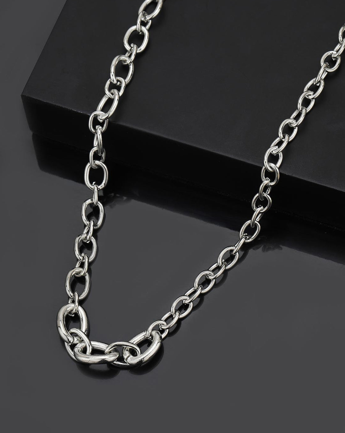 Men Silver Plated Cable Link Chain Necklace