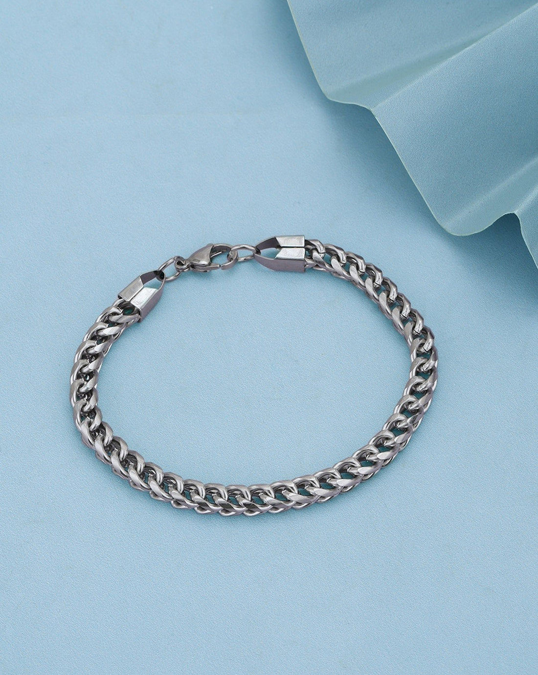 Men Silver Plated Chain Link Curb Bracelet