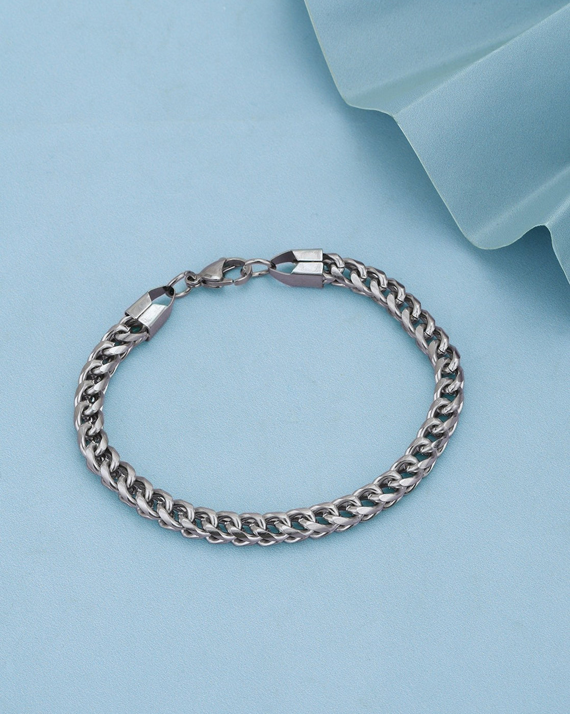 Men Silver Plated Chain Link Curb Bracelet