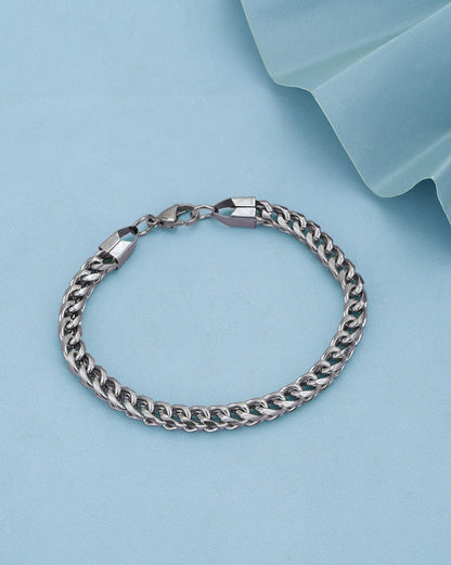 Men Silver Plated Chain Link Curb Bracelet