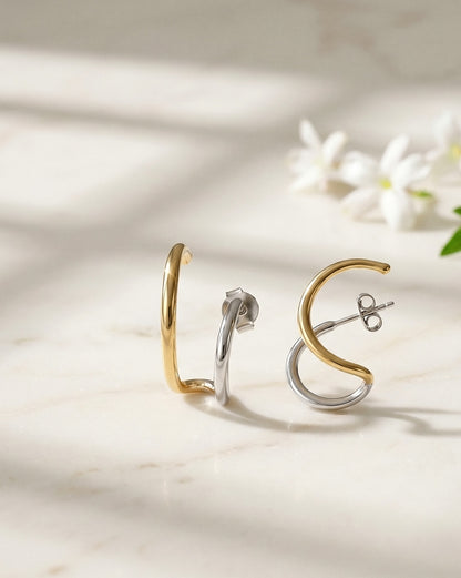 18kt Gold &amp; Rhodium Plated Ear Lobe Cuff Stylish Earring