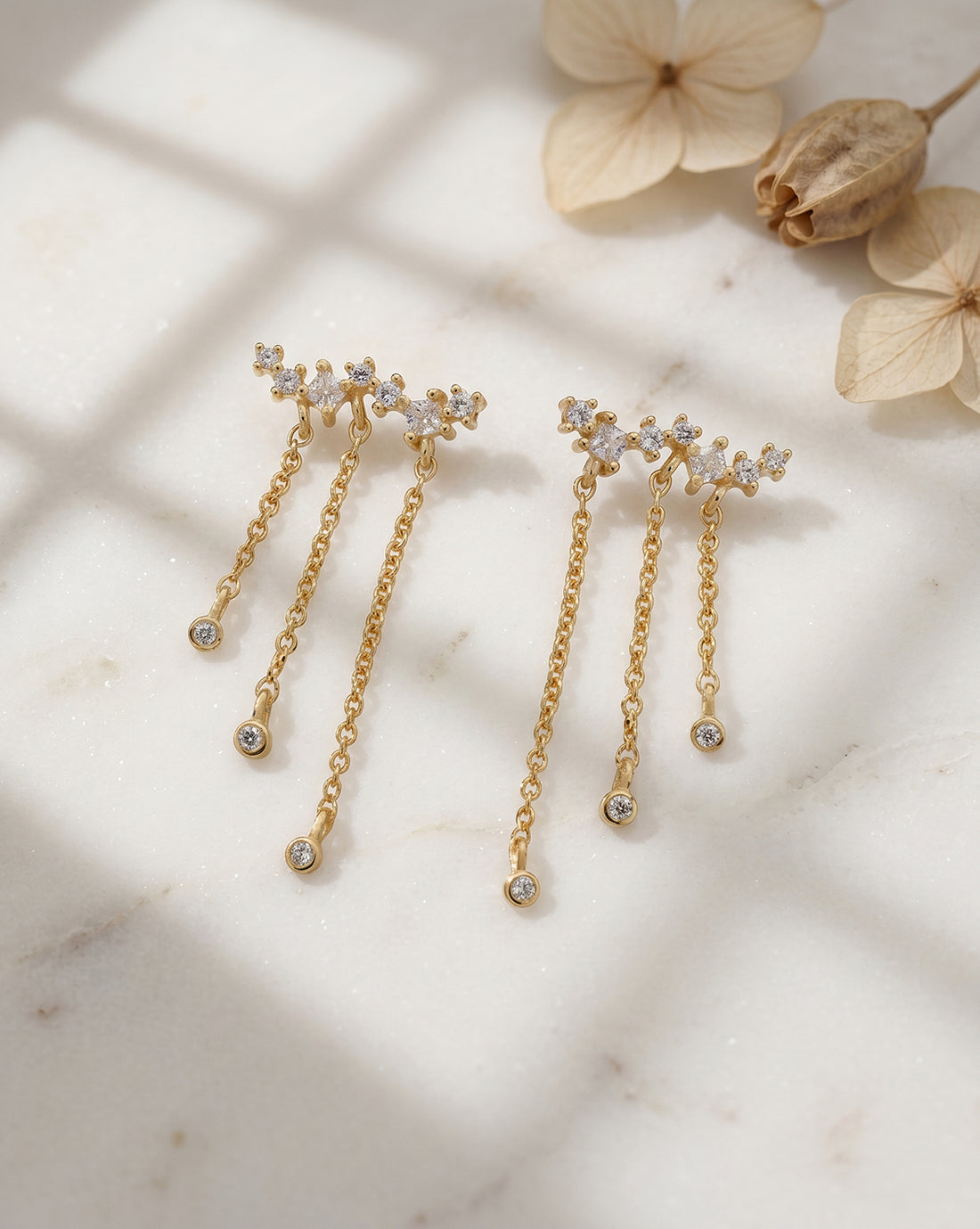 18kt Gold Plated CZ Dangling Chain Ear Cuff Earring