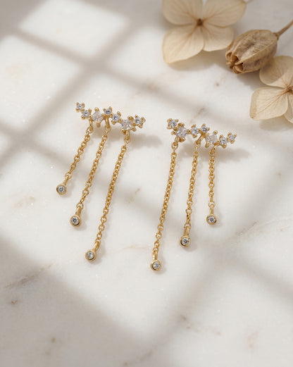 18kt Gold Plated CZ Dangling Chain Ear Cuff Earring