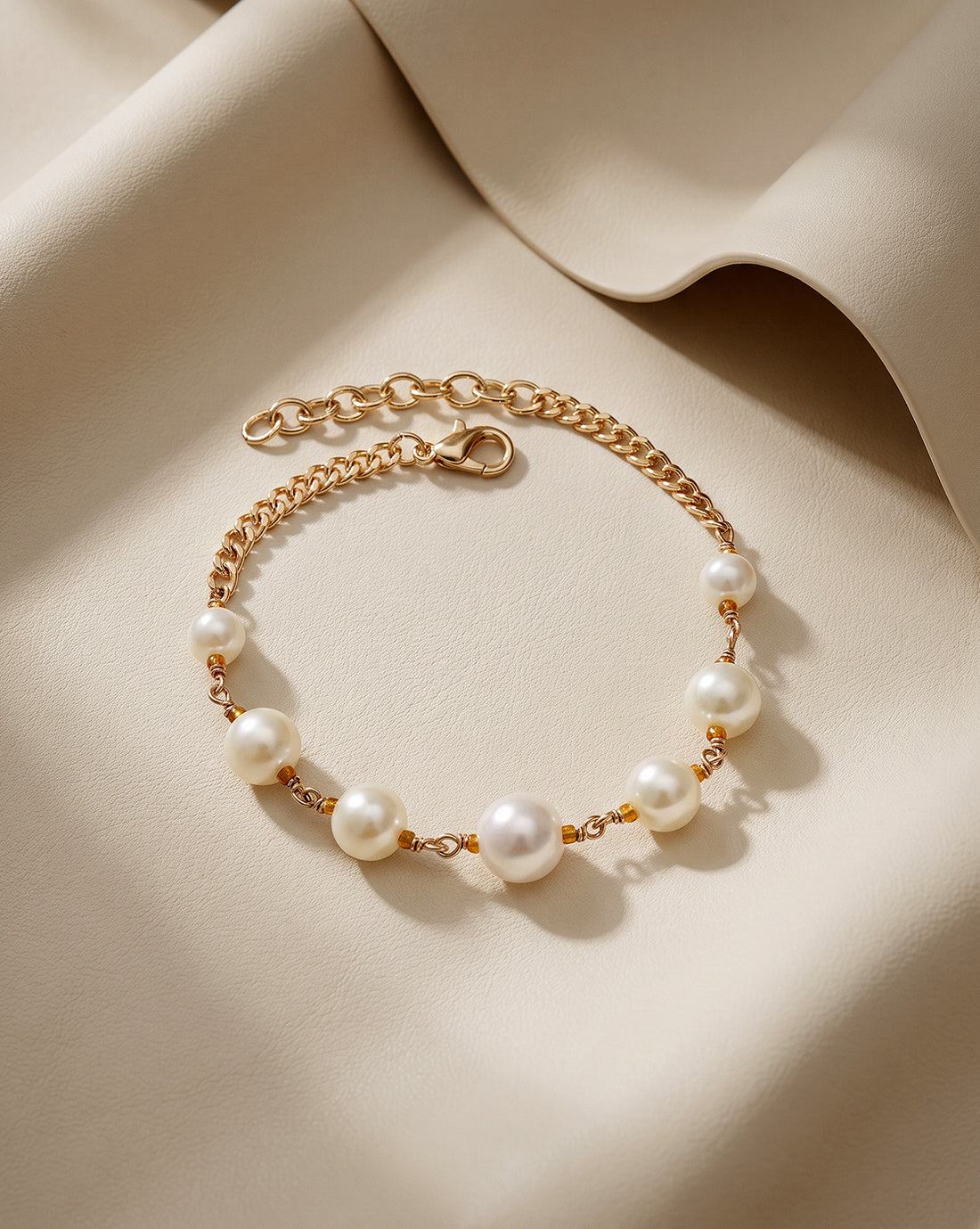 Gold Plated  Pearl Charm Adjustable Bracelet