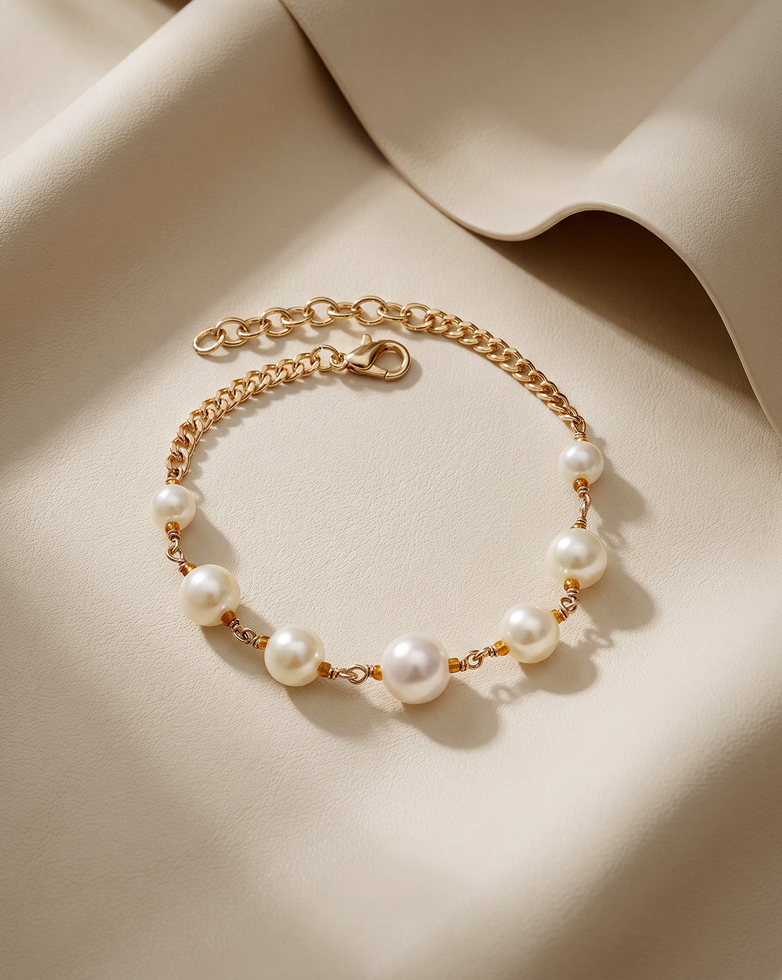 Gold Plated  Pearl Charm Adjustable Bracelet