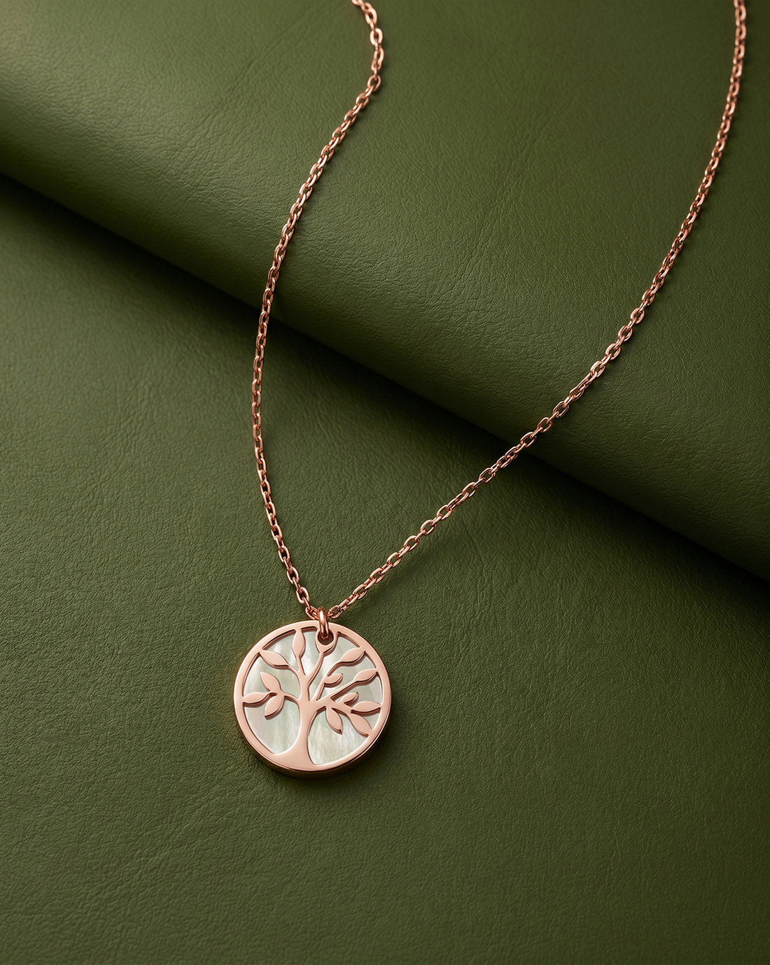 18kt Rose Gold Plated MOP Tree of Life Pendant and Chain