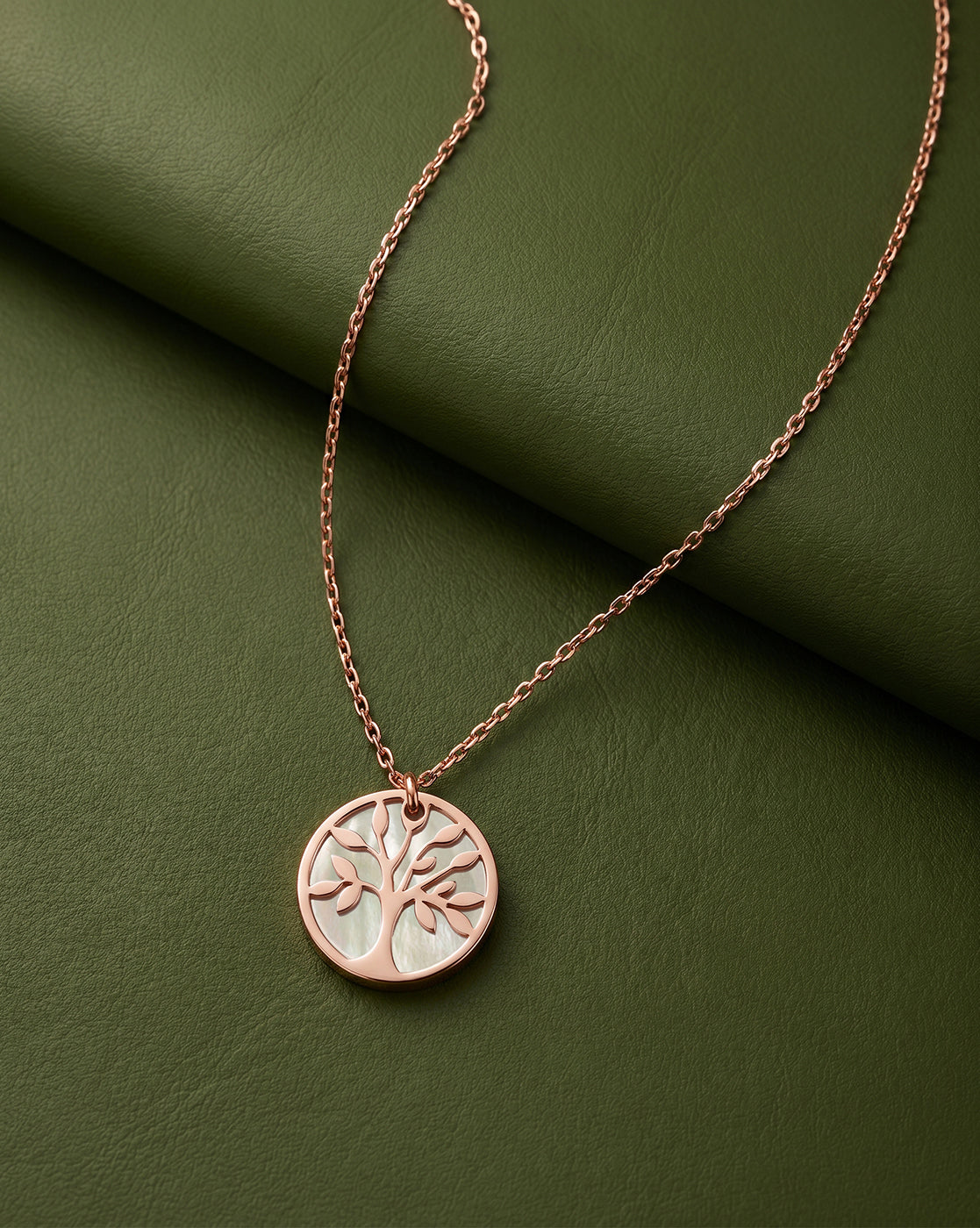 18kt Rose Gold Plated MOP Tree of Life Pendant and Chain