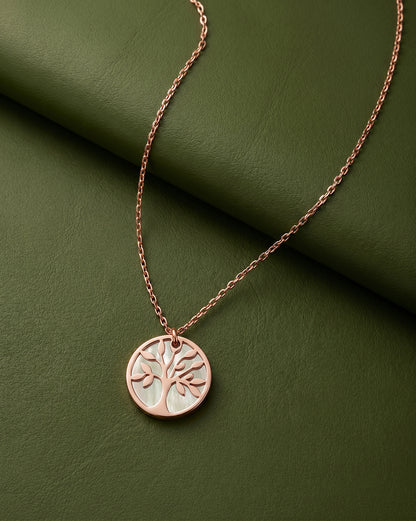 18kt Rose Gold Plated MOP Tree of Life Pendant and Chain