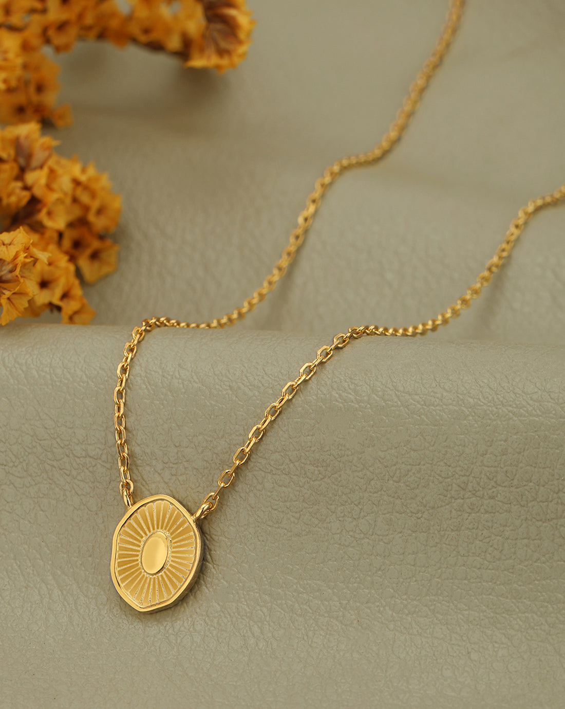 18kt Gold Plated Sunburst Medallion Pendant and Chain