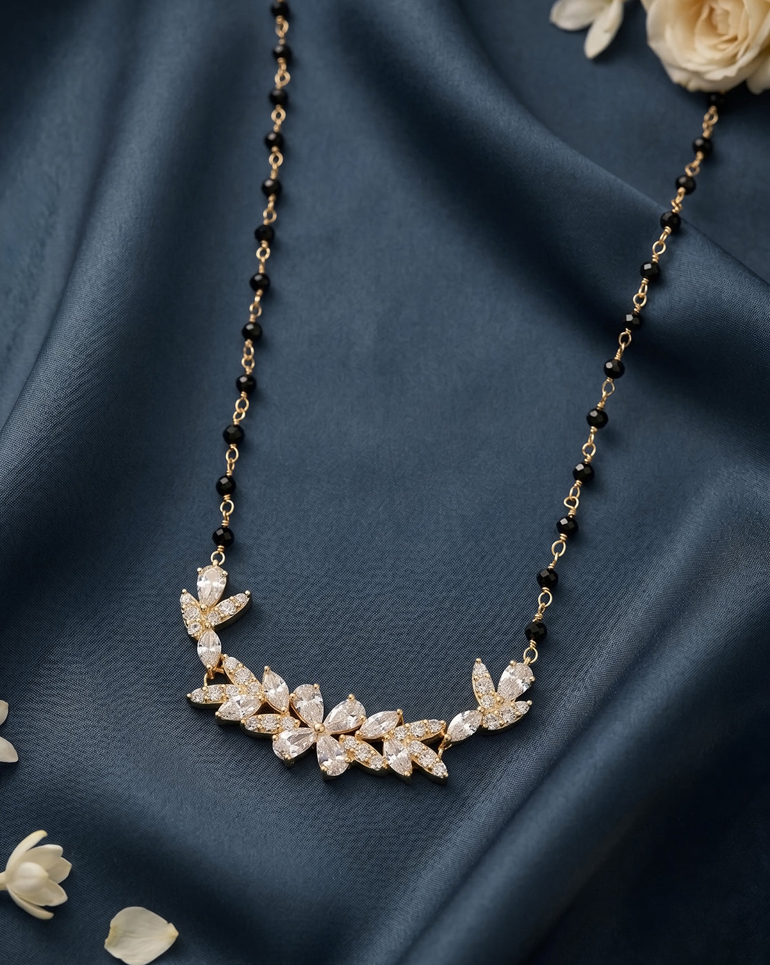 18kt Gold Plated CZ Studded Floral Mangalsutra