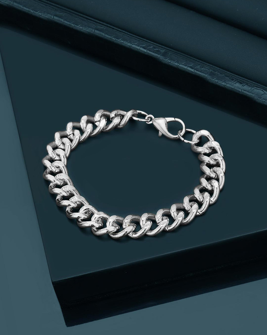 Men Silver Plated Link Curb Bracelet