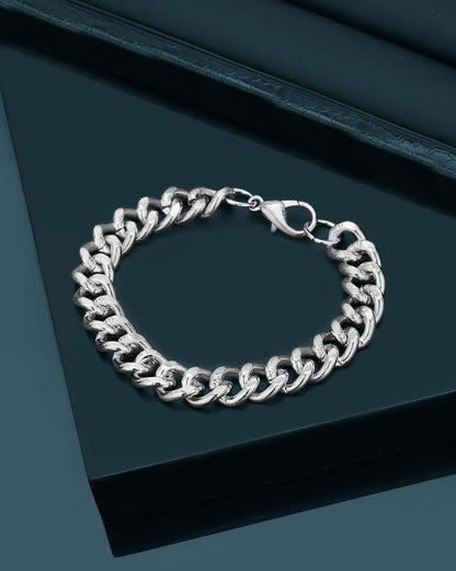 Men Silver Plated Link Curb Bracelet