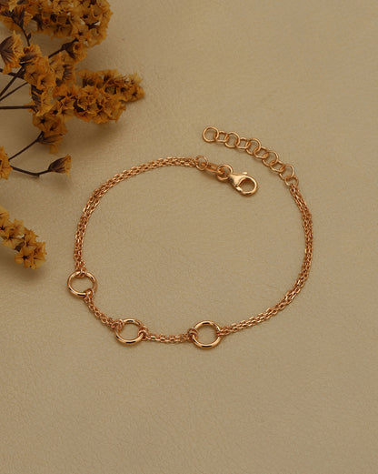 18kt Rose Gold Plated Modern Link and Double Chain Adjustable Bracelet