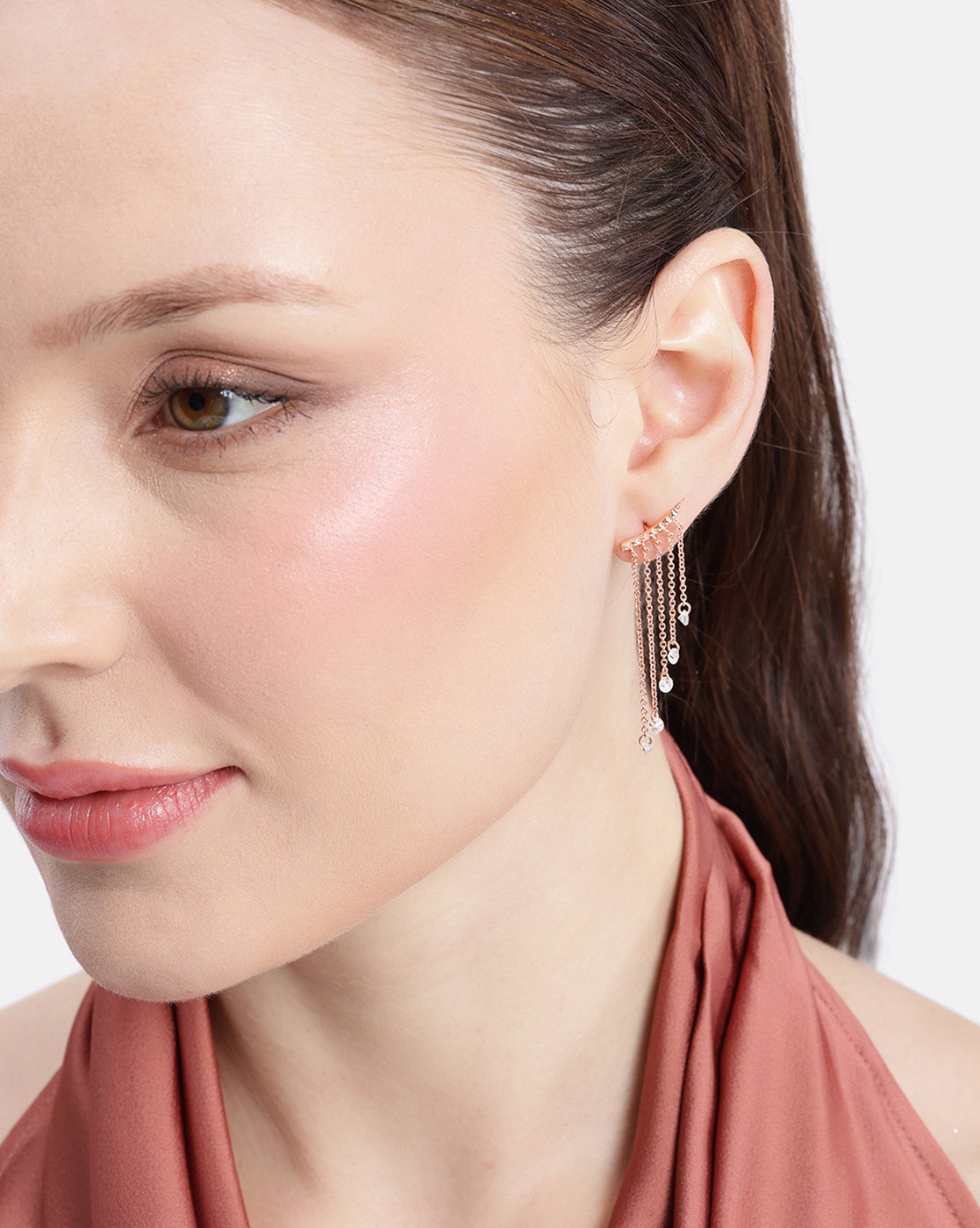 18kt Rose Gold Plated Dangling CZ and Chandelier Drop Earring