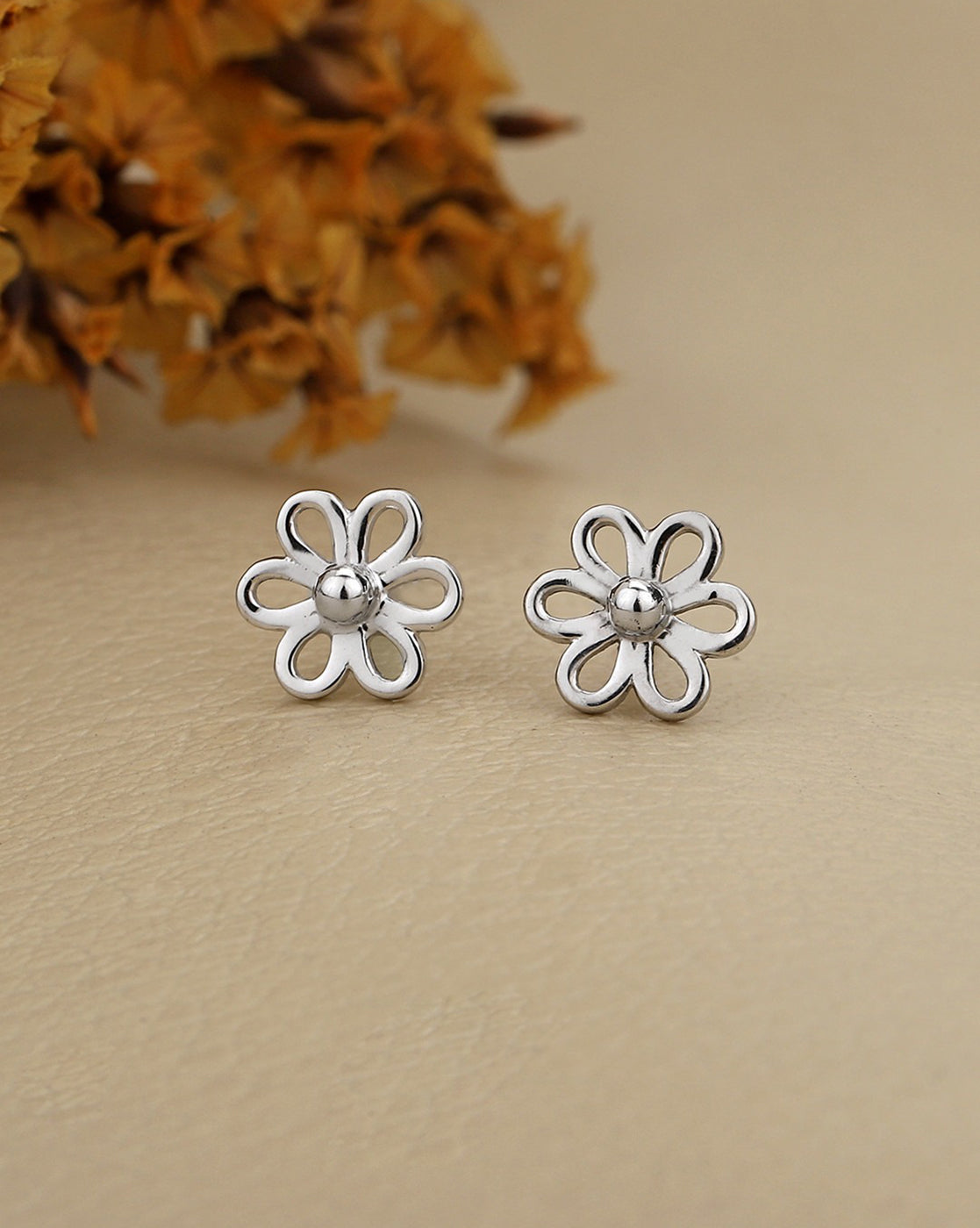 925 Sterling Silver Rhodium Plated Floral Petite Stud Earring