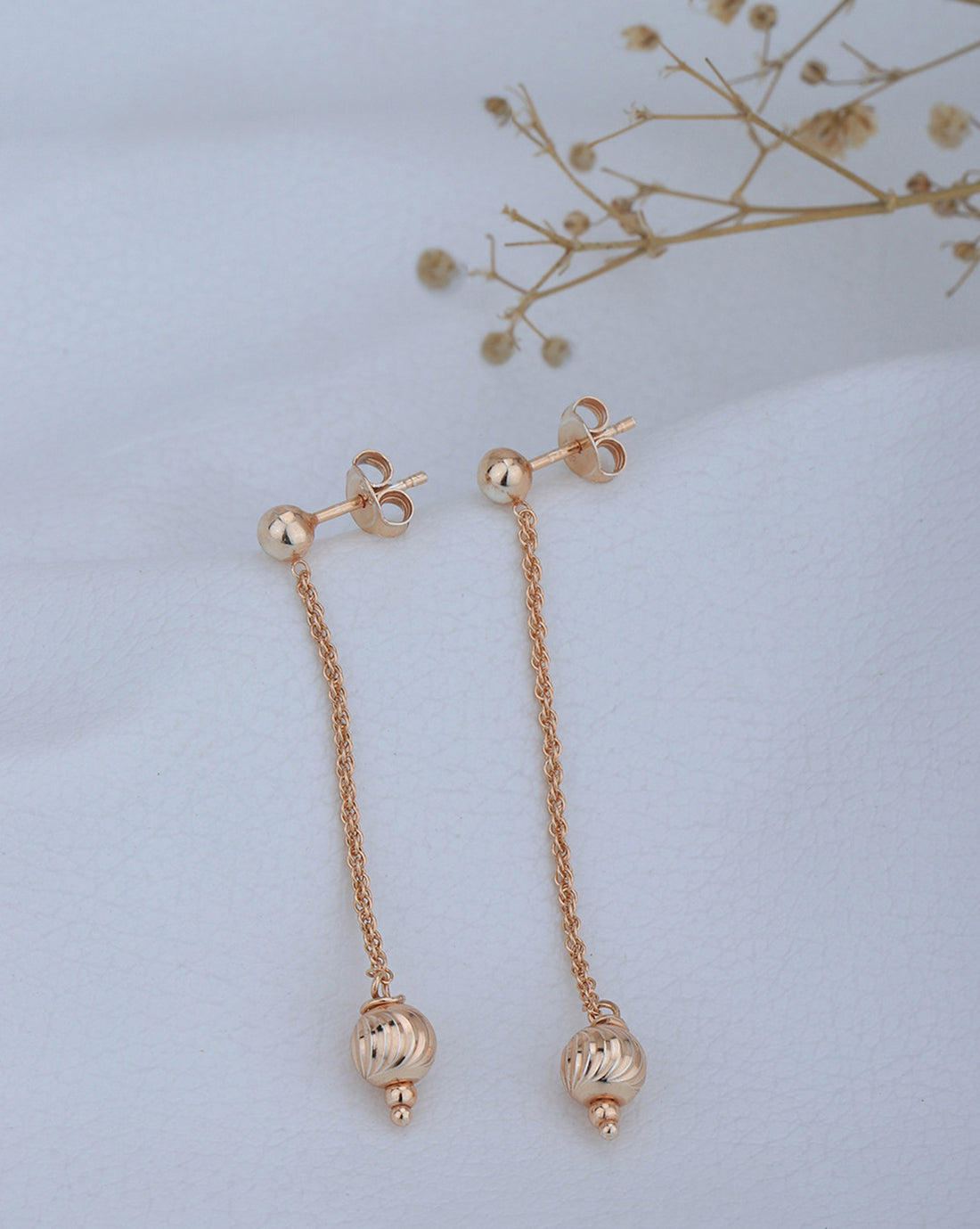 925 Sterling Silver 18kt Rose Gold Plated Dangling Ball with Chain Drop Earring