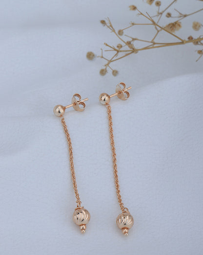 925 Sterling Silver 18kt Rose Gold Plated Dangling Ball with Chain Drop Earring