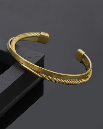 Men Gold Plated Double layer Cuff Bracelet