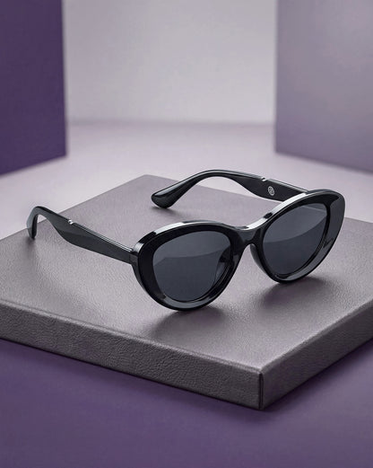 Women Black Toned UV Protected Black Lens Cateye Sunglasses