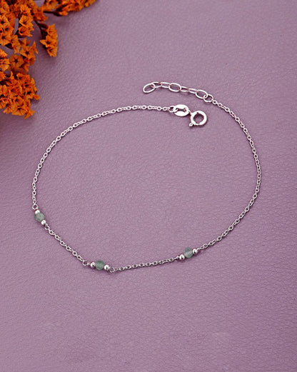 925 Sterling Silver Rhodium-Plated Emerald Studded  Anklet