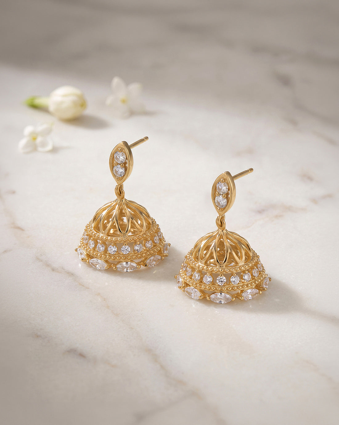Premium 18kt Gold Plated Dainty CZ Jhumki Earring