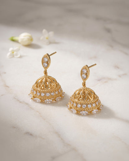 Premium 18kt Gold Plated Dainty CZ Jhumki Earring