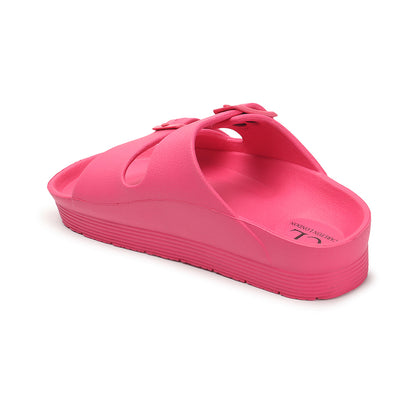 Women Solid Double Buckle Platform Slides