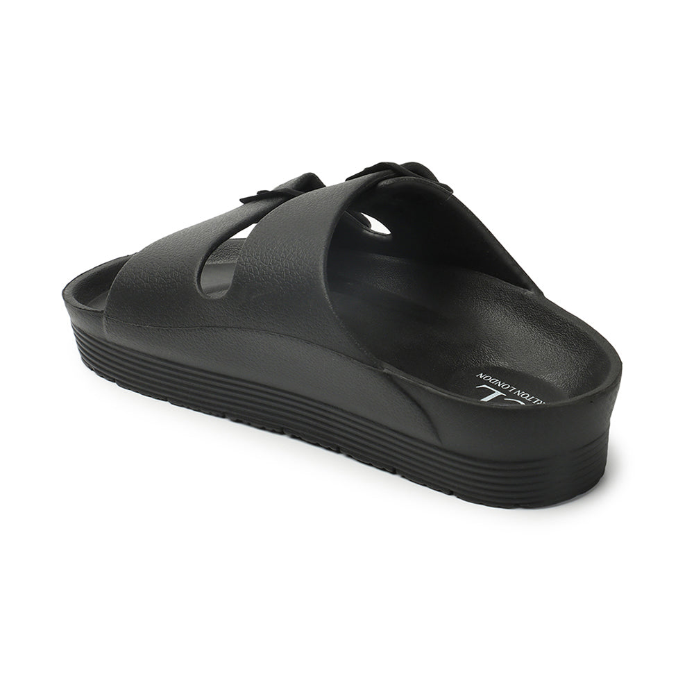 Women Solid Double Buckle Platform Slides
