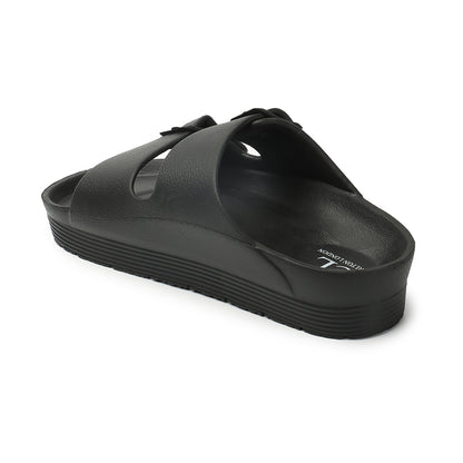 Women Solid Double Buckle Platform Slides