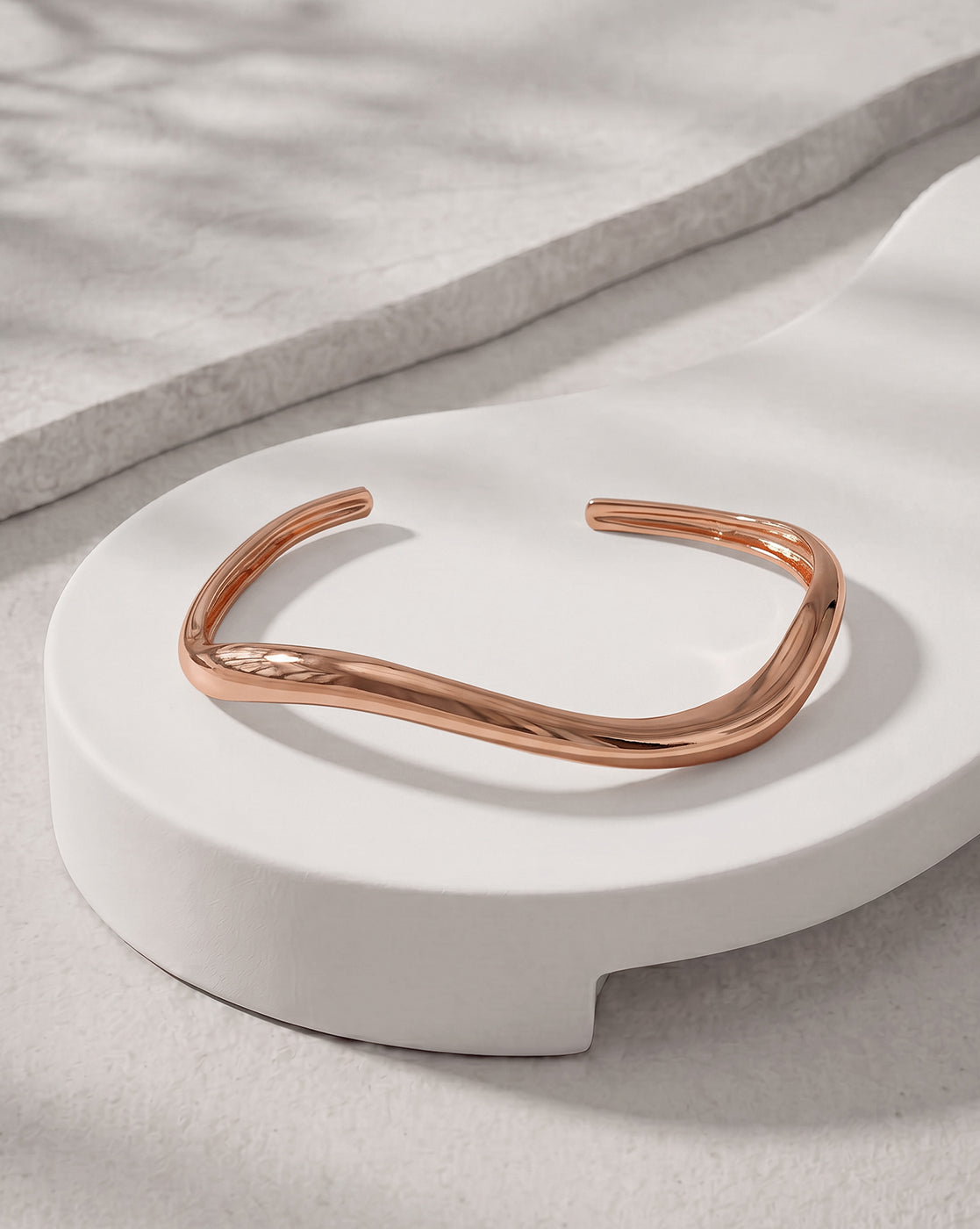 18kt Rose Gold Plated Contemporary Fluid Open Cuff Bracelet