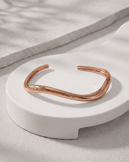 18kt Rose Gold Plated Contemporary Fluid Open Cuff Bracelet