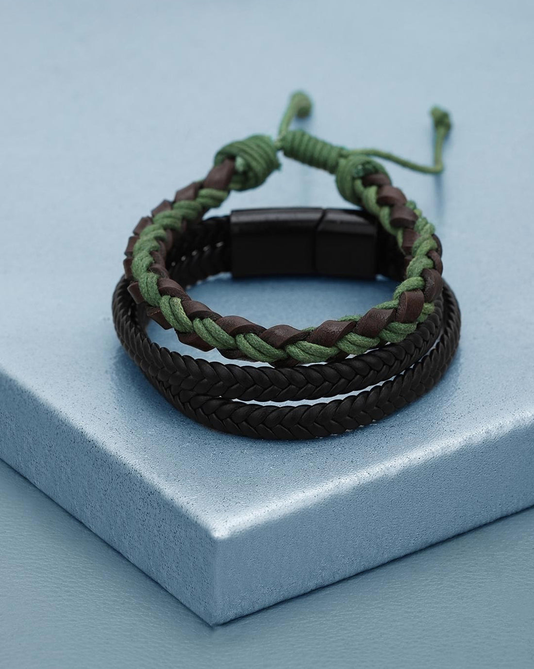 Men Set of 2 Bohemian Multistrand Faux Leather Bracelet
