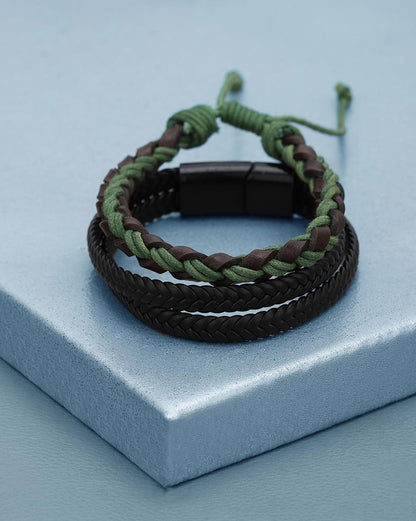 Men Set of 2 Bohemian Multistrand Faux Leather Bracelet