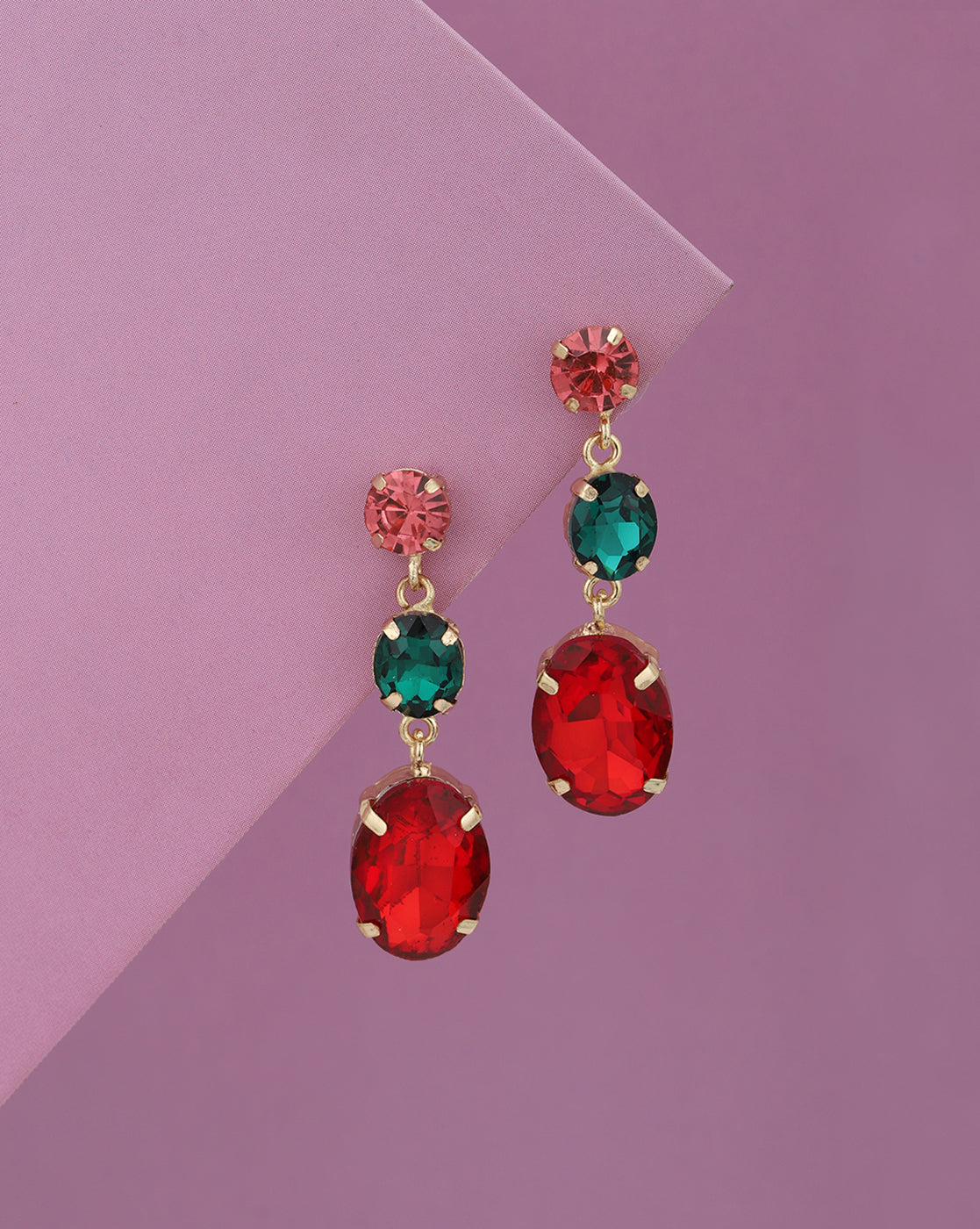 Gold Plated Fashion Multi Color Crystal Drop Earring