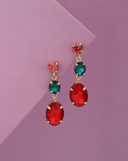 Gold Plated Fashion Multi Color Crystal Drop Earring
