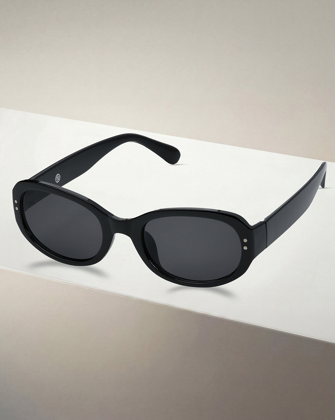 Women Black Toned UV Protected Black Lens Oval Retro Sunglasses