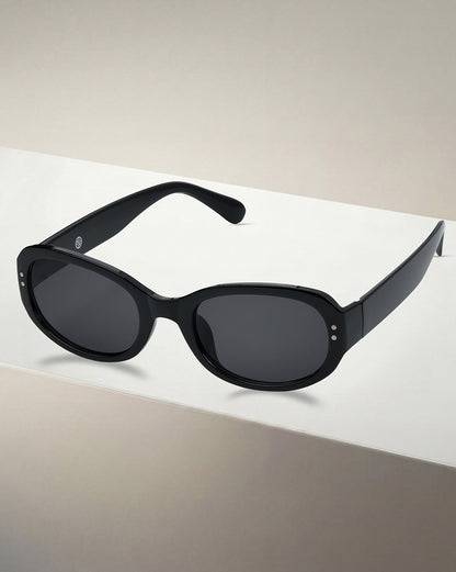 Women Black Toned UV Protected Black Lens Oval Retro Sunglasses