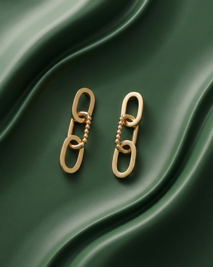 18kt Gold Plated Triple Link Interlocking Drop Earring